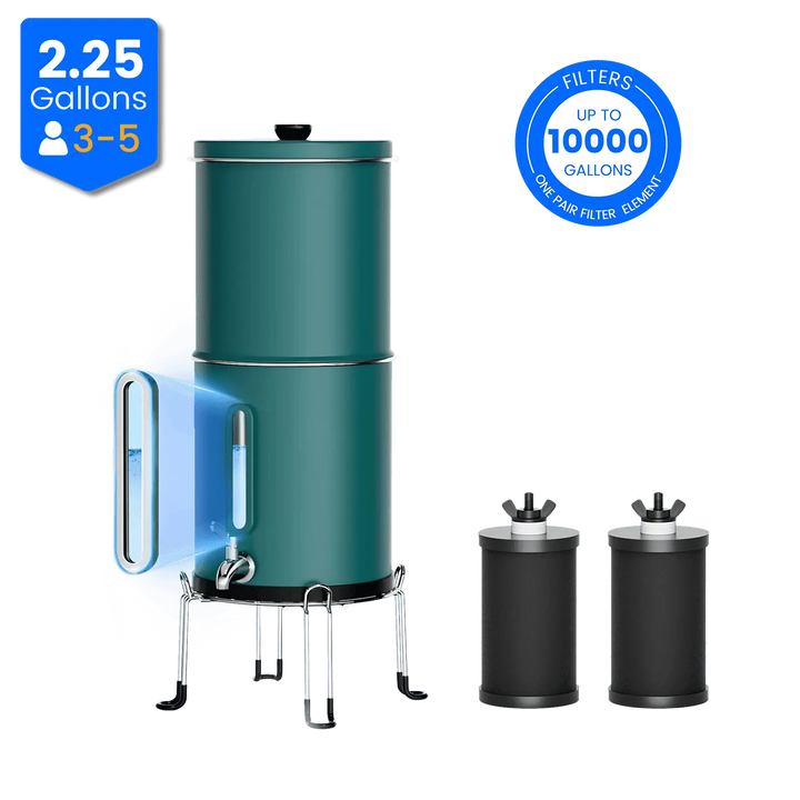 Purewell® – K Series - Multicolor 2.25 Gallons 304 Stainless Steel Gravity-fed Water Filter System with Water Level Window, NSF Certified Purewell