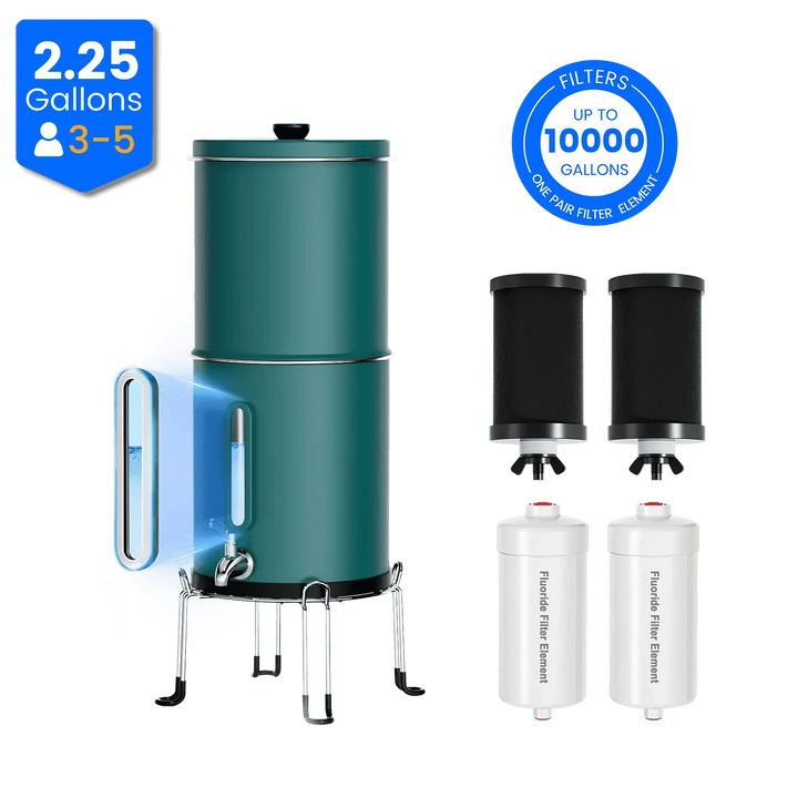 Purewell® – K Series - Multicolor 2.25 Gallons 304 Stainless Steel Gravity-fed Water Filter System with Water Level Window, NSF Certified Purewell