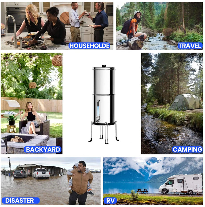 T - Purewell® - K Series - 1.0 Gallon Compact 304 Stainless Steel Gravity-fed Water Filter System, NSF Certified Purewell
