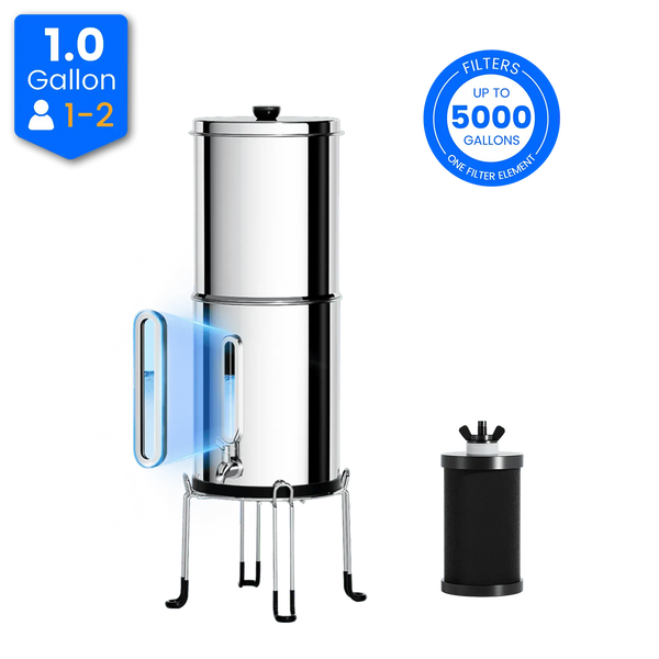 Tesing - Purewell® - K Series - 1.0 Gallon Compact 304 Stainless Steel Gravity-fed Water Filter System, NSF Certified Purewell
