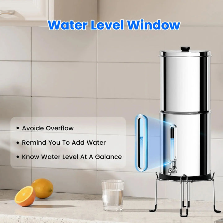 Tesing - Purewell® - K Series - 1.0 Gallon Compact 304 Stainless Steel Gravity-fed Water Filter System, NSF Certified Purewell