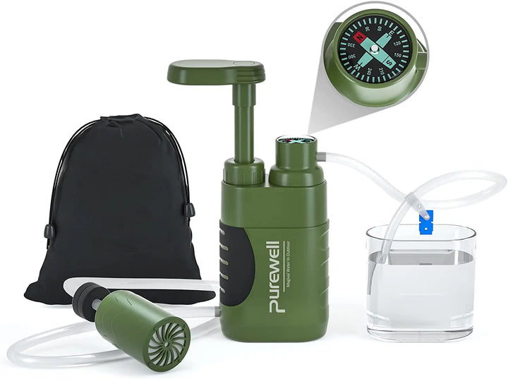 Purewell Pump Water Filter with Replaceable Carbon Pre-filter 0.01 Micron 4 Filter Stages, Portable Outdoor Emergency and Survival Gear - Camping, Hiking, Backpacking Purewell